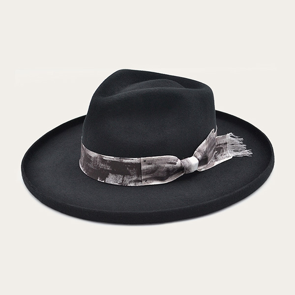 Black Wide Pencil Brim Fedora Hat For Men & Women