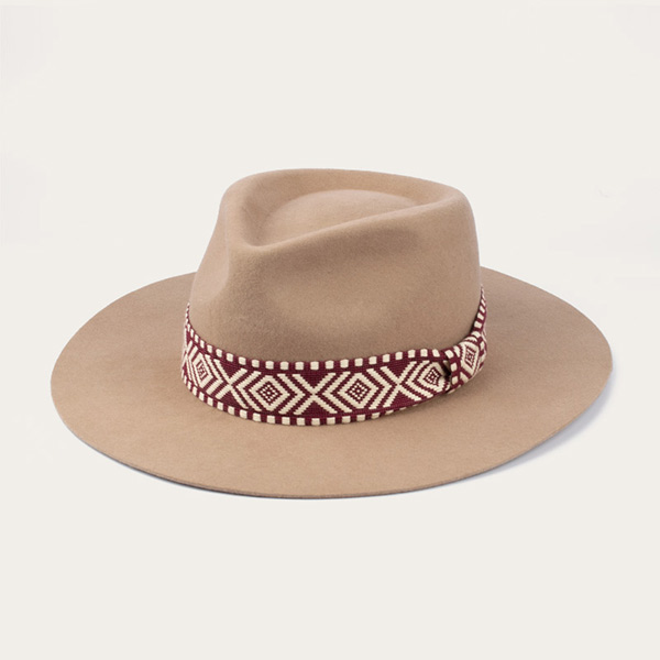 Wool Felt Wide Brim Tan Fedora Hat For Womens
