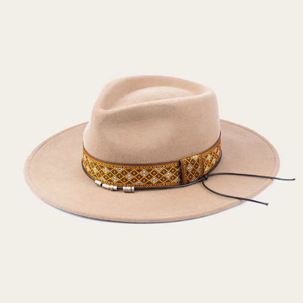 Buy Soft Wool Wide Brim Beige Fedora Hat For Womens