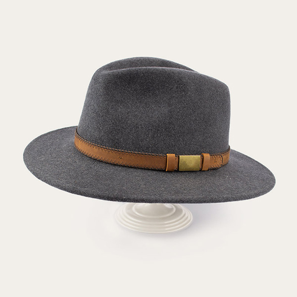 Dark Grey Fedora Hat With Leather Band For Men