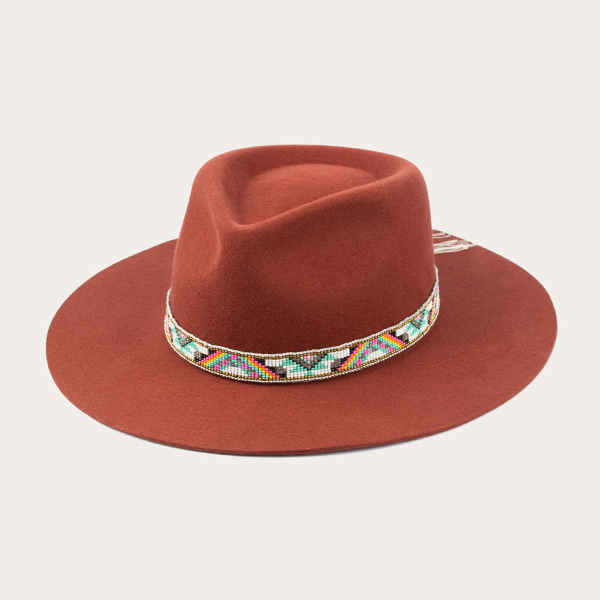 Wide Brimmed Red Fedora With Beaded Band